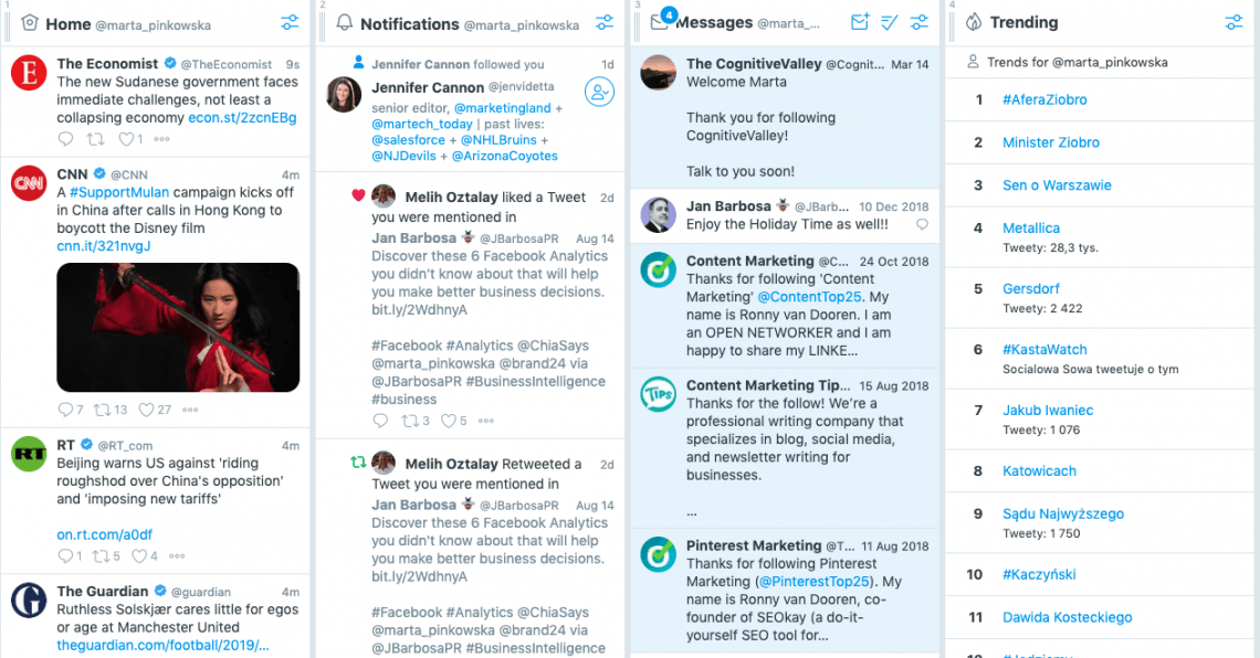 صفحه چاپی از TweetDeck ، ابزاری برای نظارت بر برند برتر