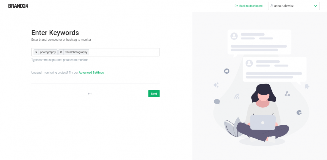  ایجاد پروژه در Brand24 - ورود کلمات کلیدی 